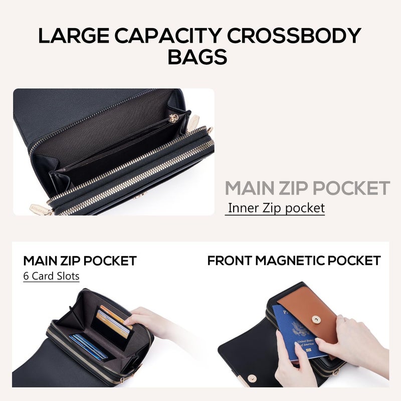 Roulens Small Crossbody Bag for Women,Cell Phone Purse Women's Shoulder Handbags Wallet Purse with Credit Card Slots - Image 3